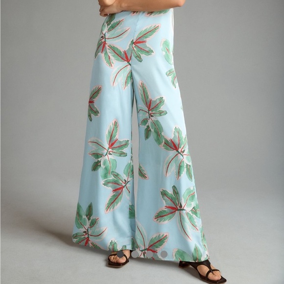 Anthropologie Hutch Ruched Jumpsuit Light Blue Tropical Sz 10 NEW - Picture 2 of 16
